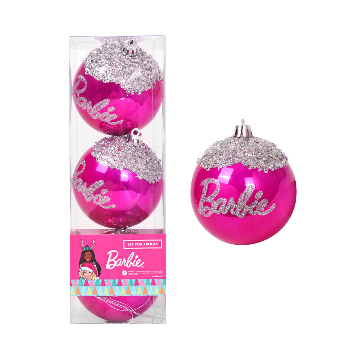 BARBIE - Set Bolas Navidad Arbol Barbie X3 unds 8cm Modelo 4