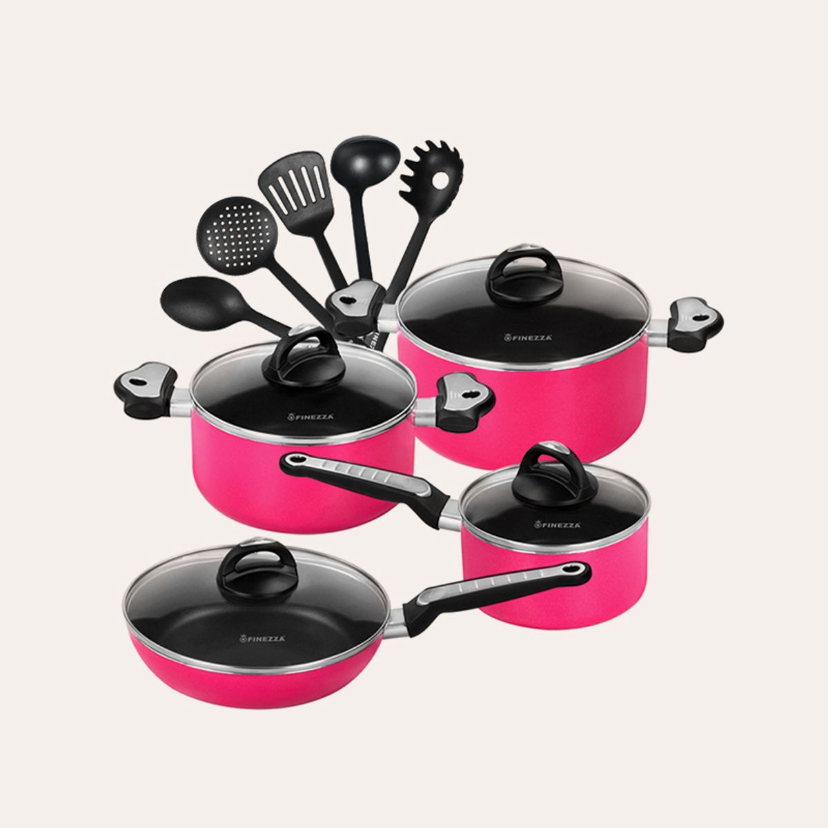 FINEZZA - Juego de ollas antiadherentes de 13 piezas