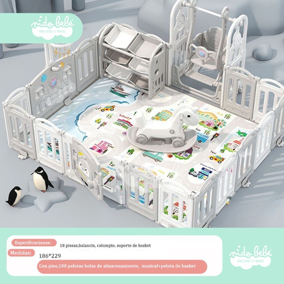 GENERICO - CERCO PLEGABLE INFANTIL MODELO PINGUINO PLUS