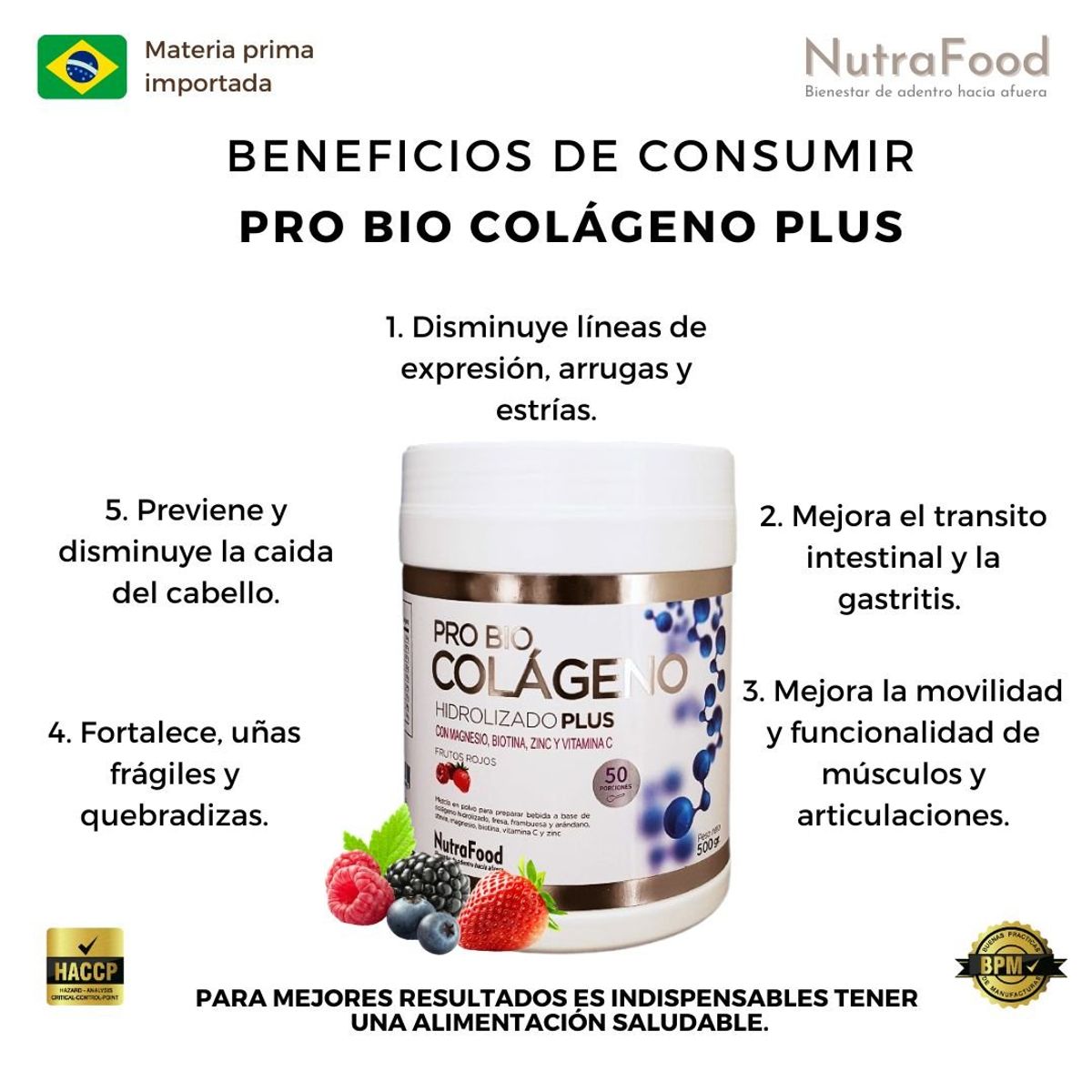 NUTRAFOOD - Colágeno Hidrolizado Plus sabor frutos rojos 500gr x 2 unidades
