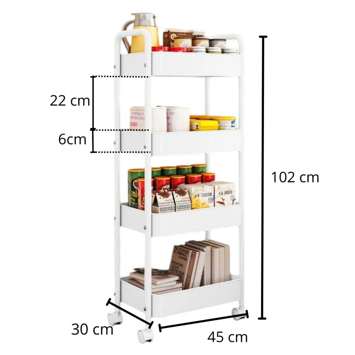 INSPIRA - Carrito de Almacenamiento Multiusos 4 Niveles con Ruedas