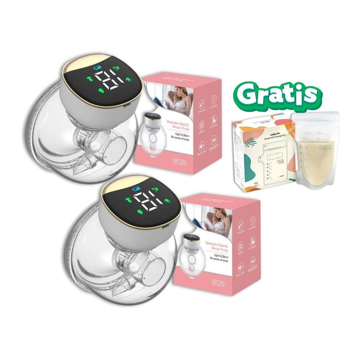 GENERICO - 2 Extractores De Leche Manos Libres + Bolsas Gratis