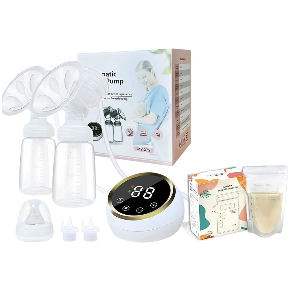 GENERICO - Pack Extractor de leche eléctrico doble + Bolsas De Almacenamiento