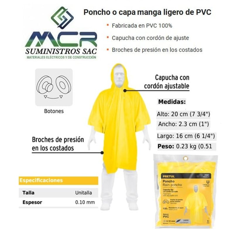 PRETUL - PONCHO DELGADO CON CAPUCHA DE PVC IMPERMEBLE