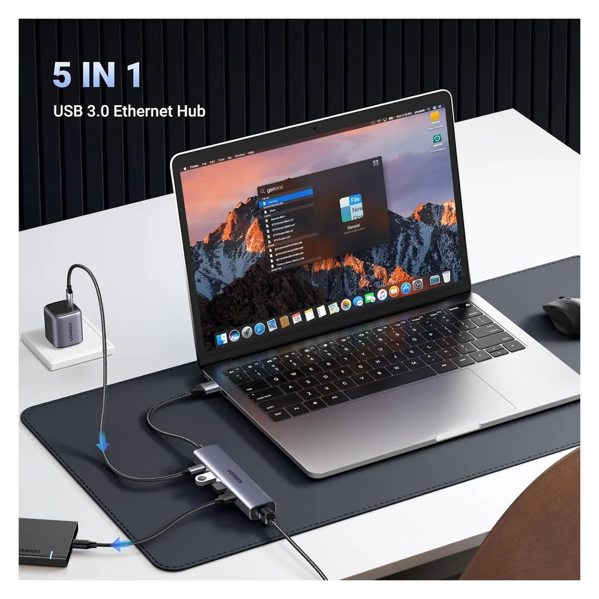 UGREEN - Ugreen Adaptador 5 en 1 USB 3.0 Ethernet RJ45 USB-C PD CM475 - 60554