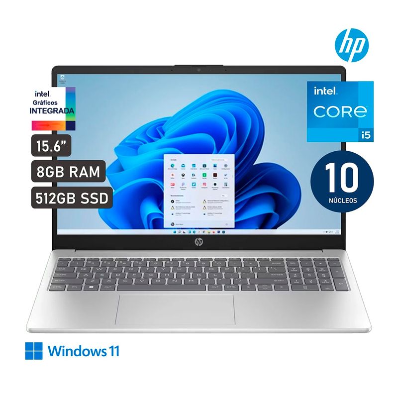 HP - Laptop HP 15.6 HD Intel Ci5 15-fd0055la 8GB 512GB 12va Gen Windows 11 - Plateada