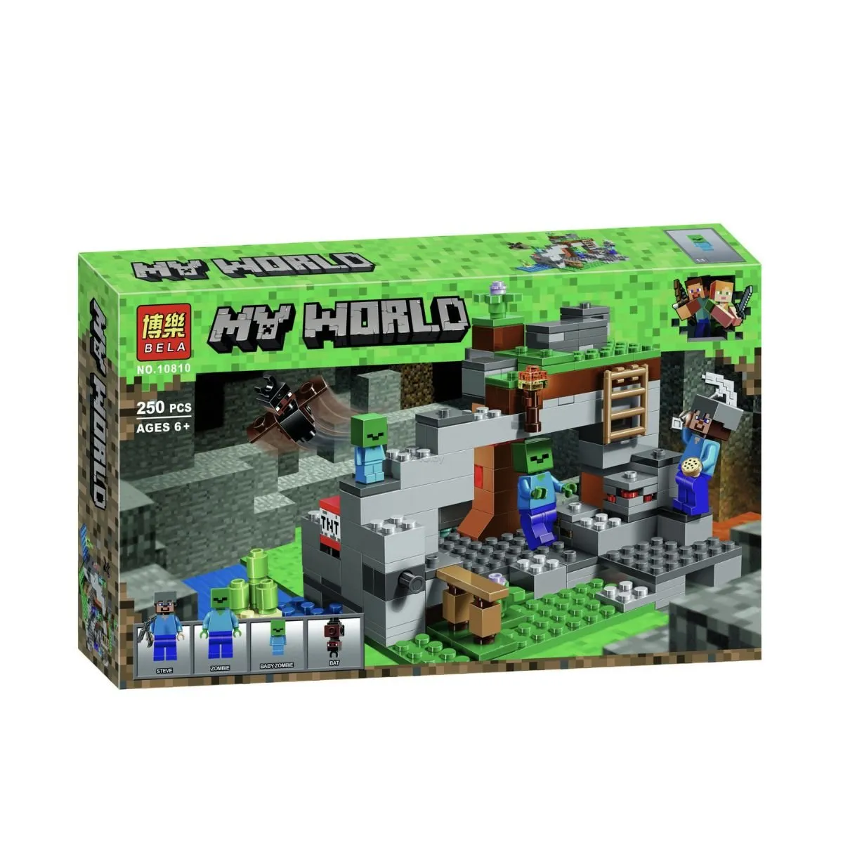 MINECRAFT - Bloques Construcción Minecraft La Cueva de los Zombis My World 250 Pcs