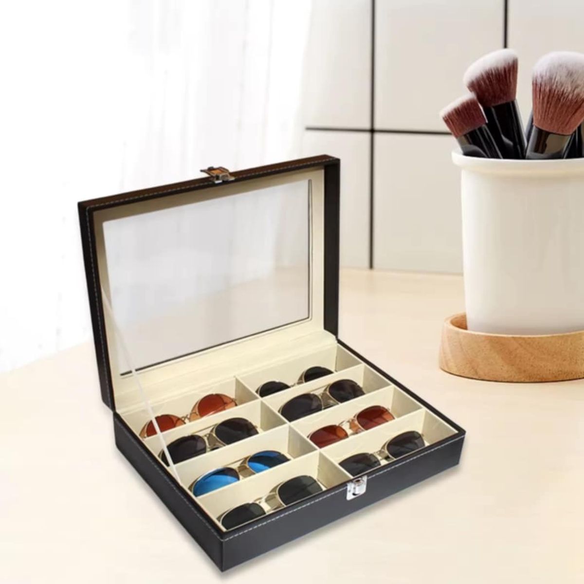 GENERICO - Organizador de Lentes Caja de Cuero Elegante de Gafas Anteojos