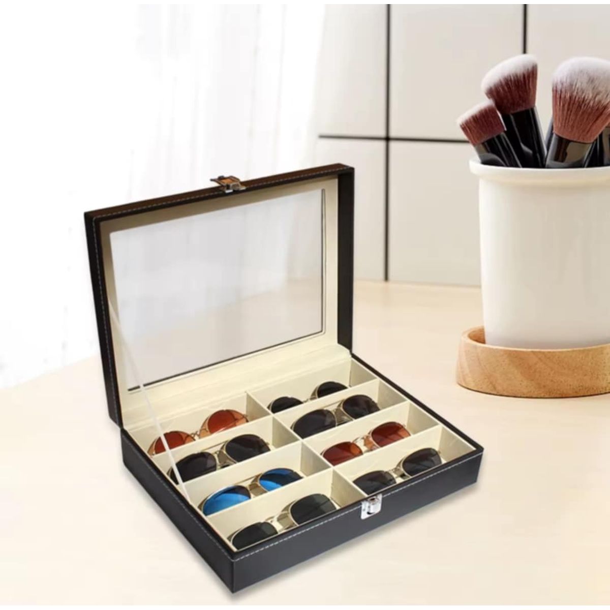 GENERICO - Organizador de Lentes Caja de Cuero Elegante de Gafas Anteojos