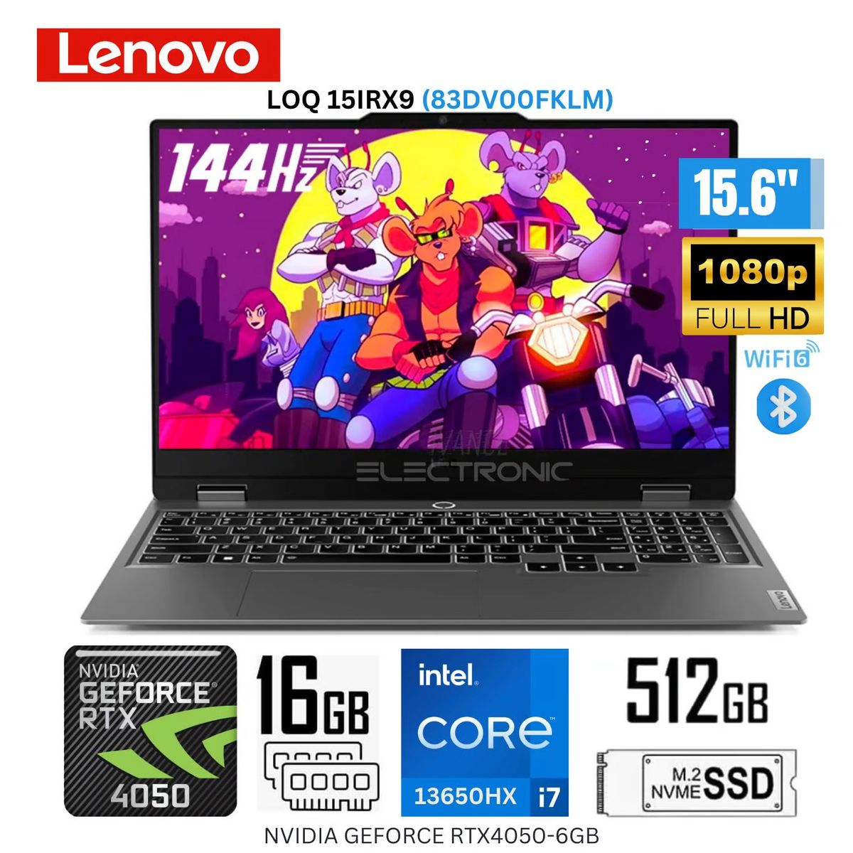 LENOVO - Laptop Lenovo LOQ 15IRX9 Intel Core i7-13650HX 16GB RAM 512GB SSD 15.6"  FHD RTX4050-6GB 83DV00FKLM