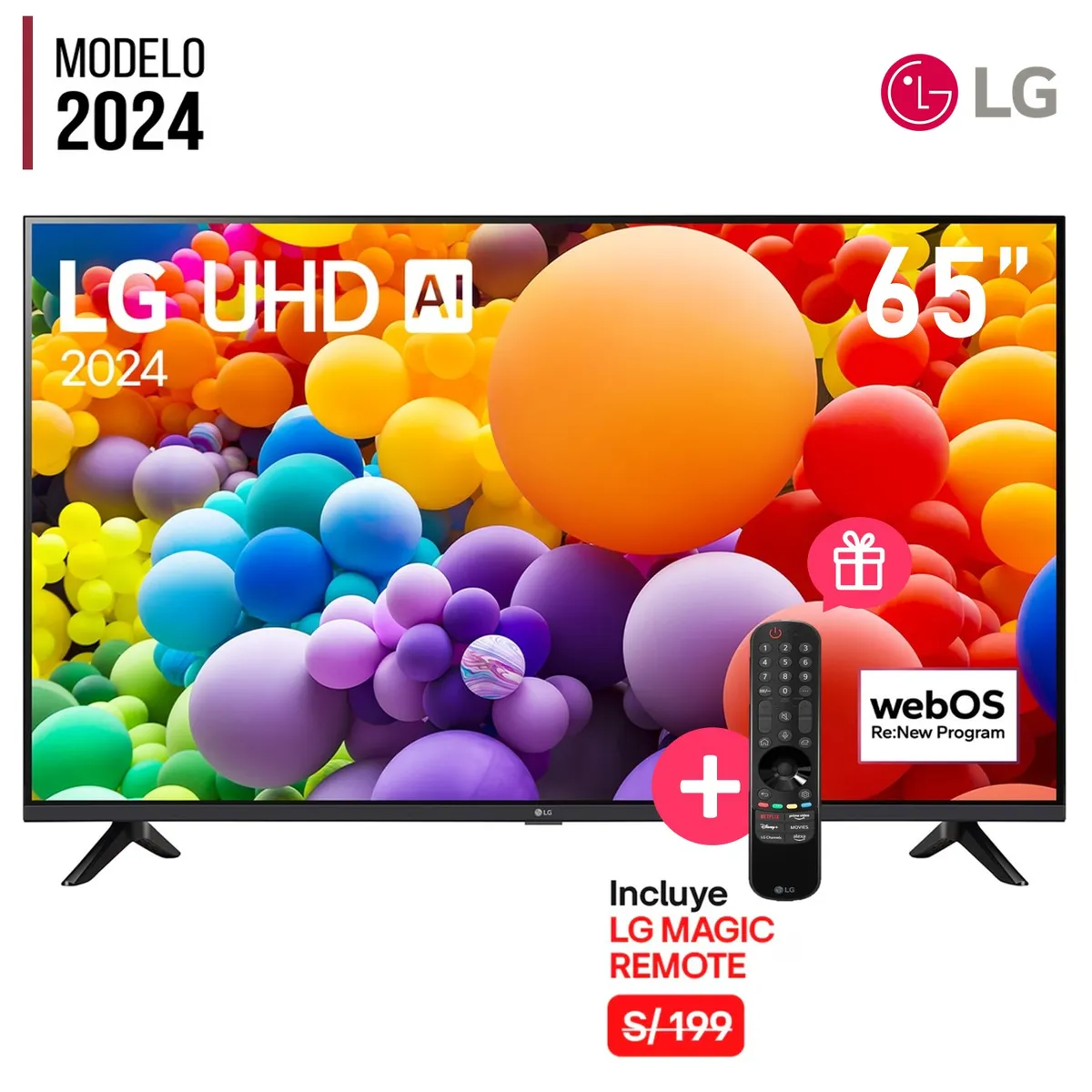 LG - Televisor LG 65” UHD 4K Thinq Ai 65UT7300PSA con Control Magic