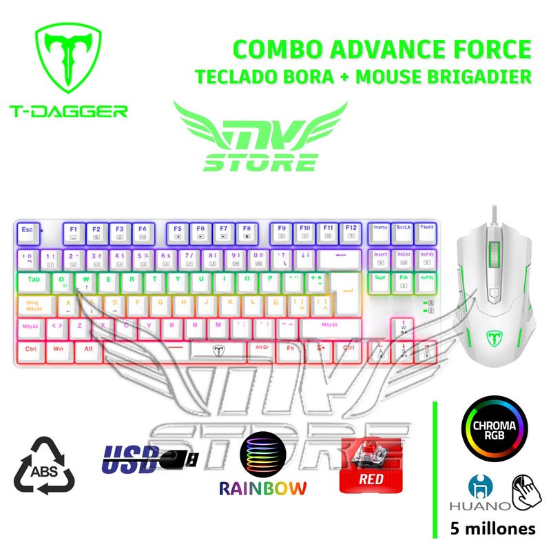 T-DAGGER - Combo T-Dagger Advance Force Blanco TGS005 Teclado Bora TGK313 TGM206