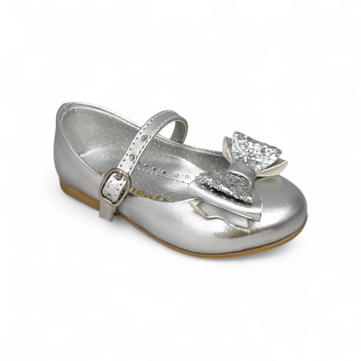 GENERICO - Ballerina con lazo brillo Plata para bebé niña