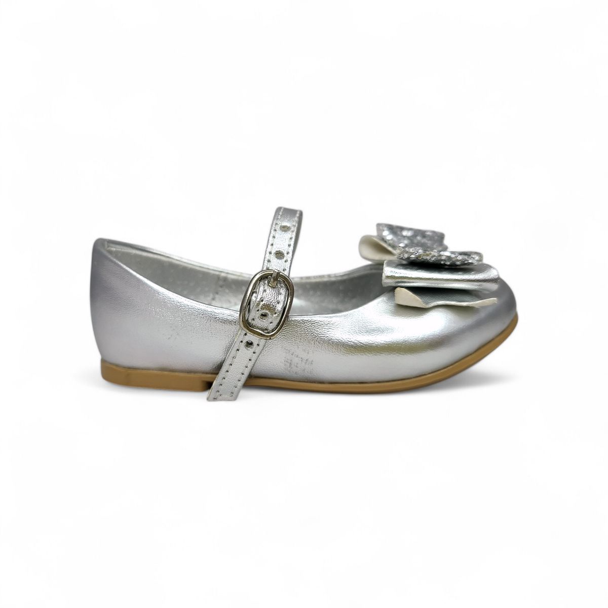 GENERICO - Ballerina con lazo brillo Plata para bebé niña