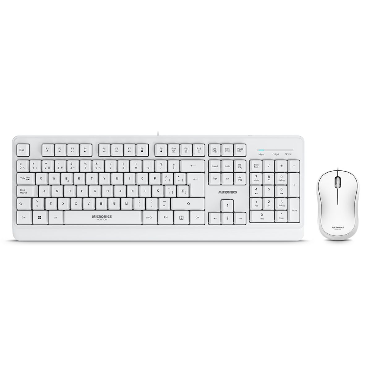 MICRONICS - Teclado y Mouse USB - Kit Norton MIC T100W - Color Blanco - Micronics