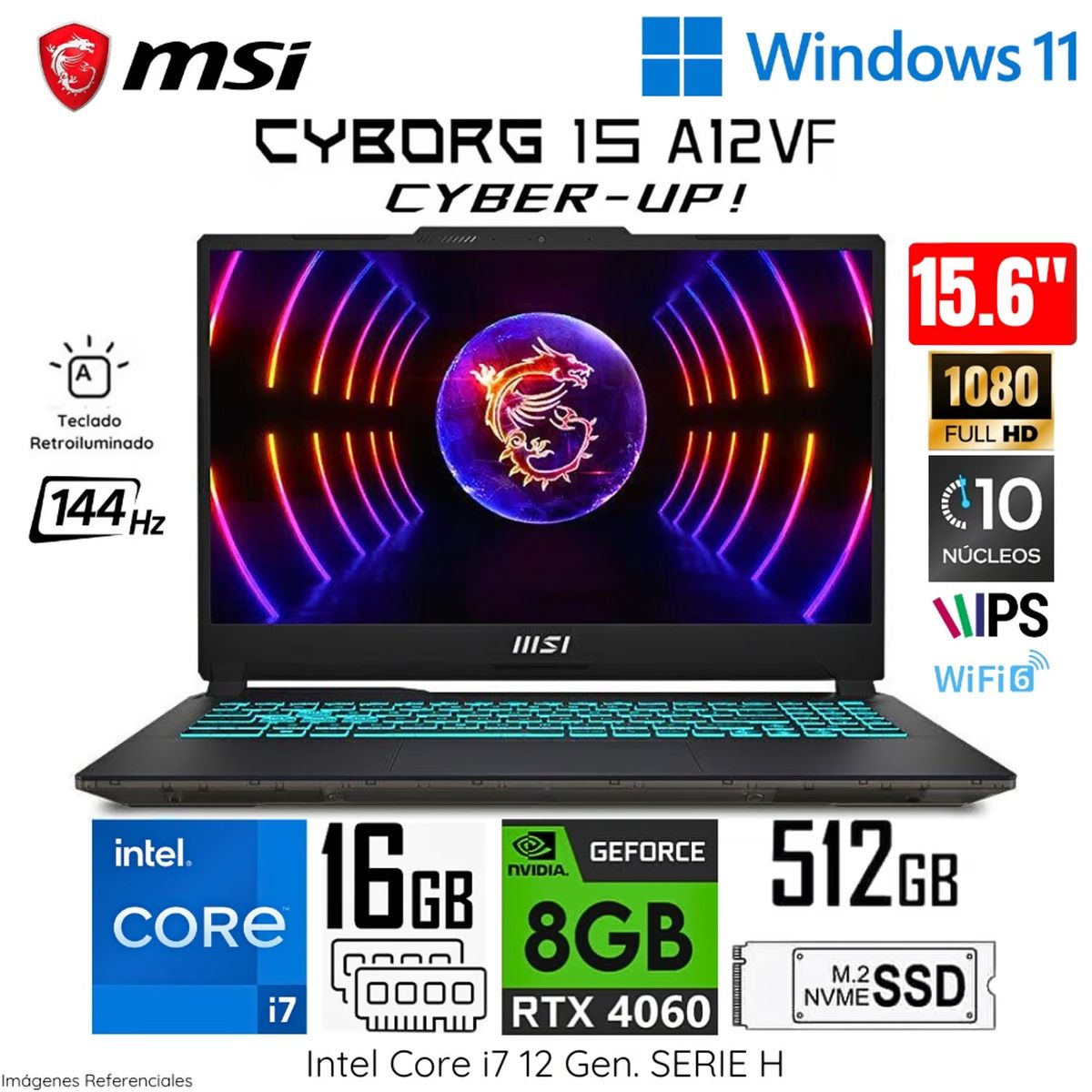 MSI - Laptop MSI Cyborg 15 A12VF Intel Core i7-12650H 16GB RAM 512GB SSD RTX4060 8GB 15.6" FHD
