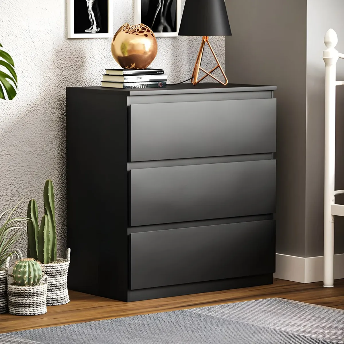 GENERICO - Cómoda Francine 3 Cajones Negro Huk