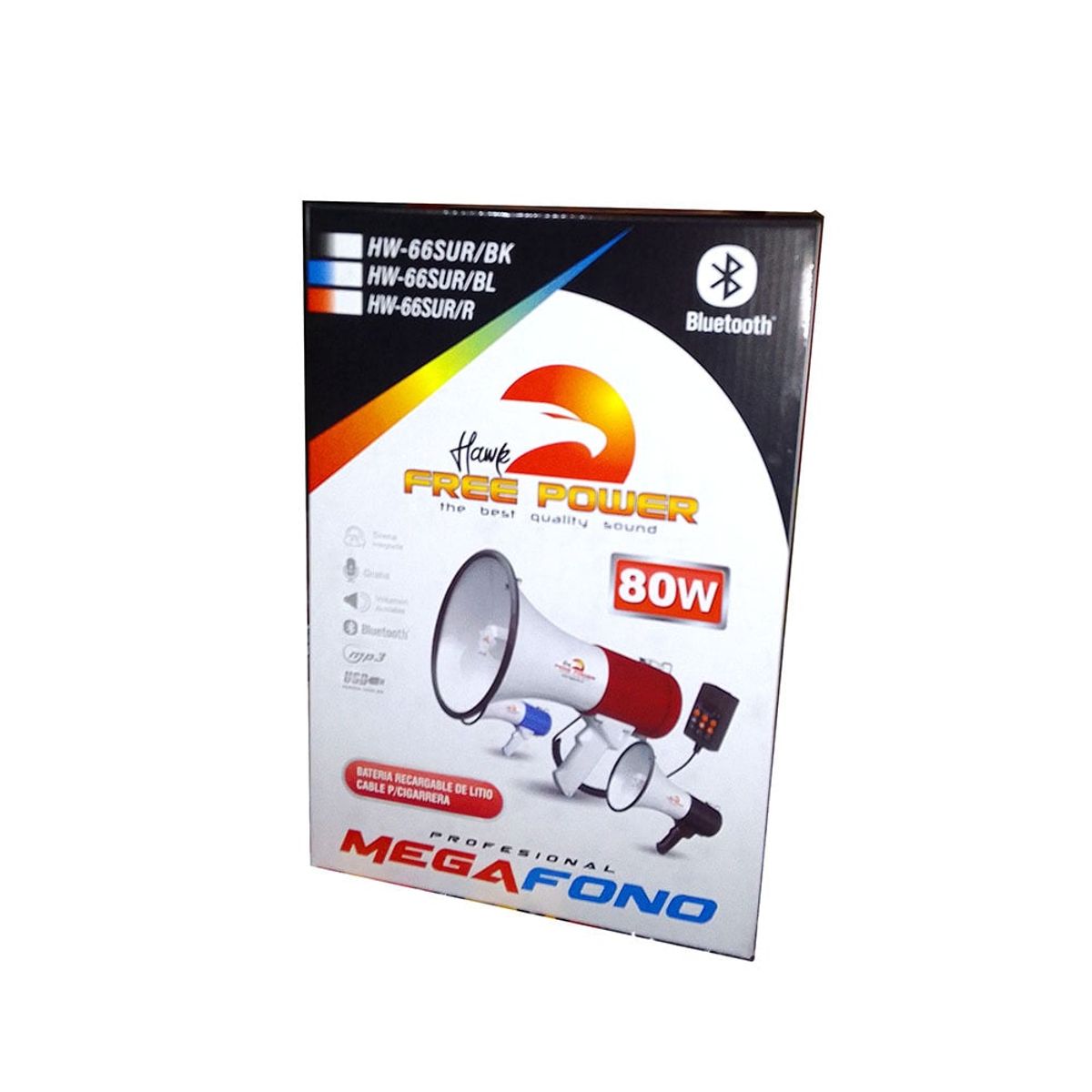 HAWK - Megafono 80W PMPO - hablar sirena grabadora USB bluetooth -RECARGABLE