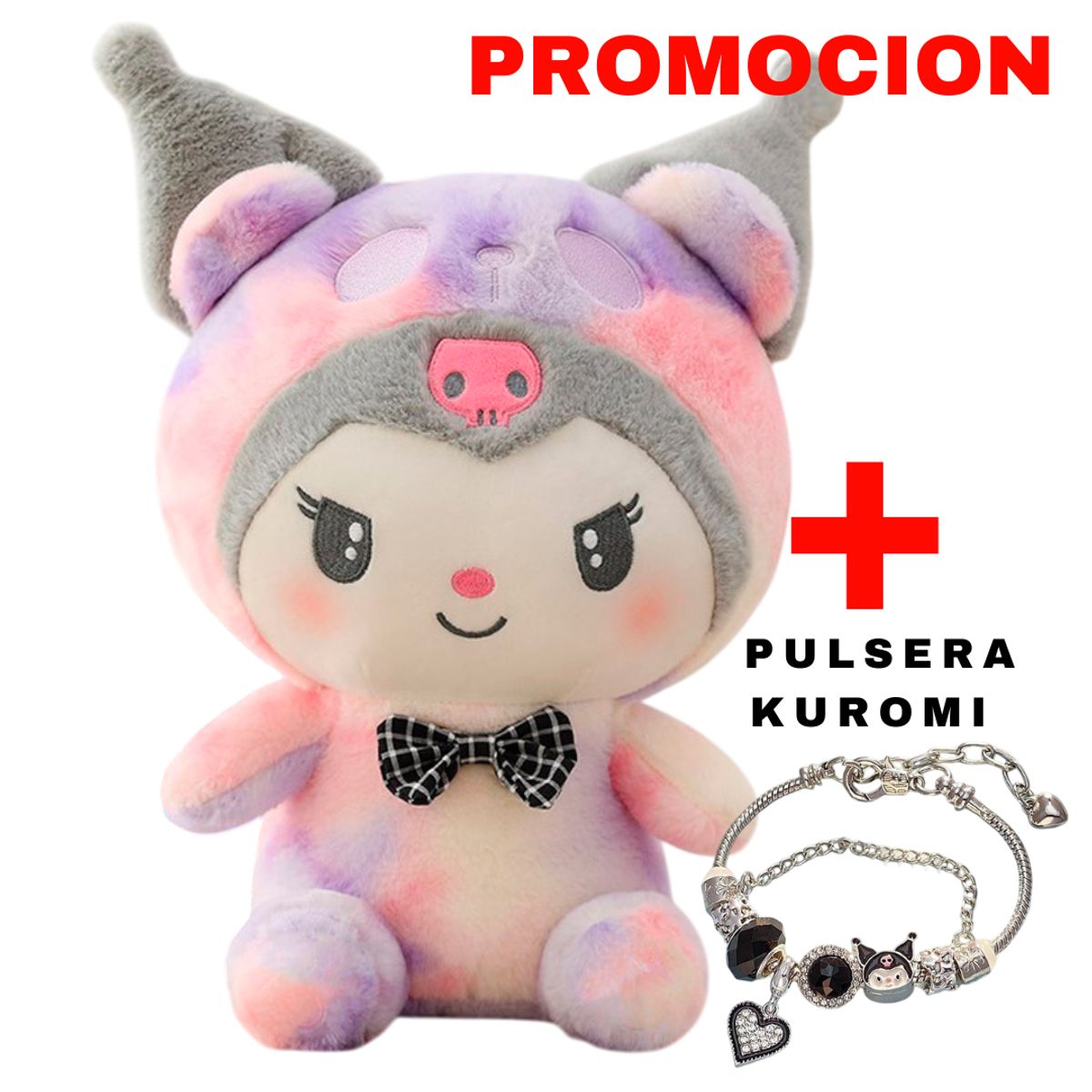 SANRIO - PROMOCION PELUCHE KUROMI 35CM CON PULSERA  ACERO