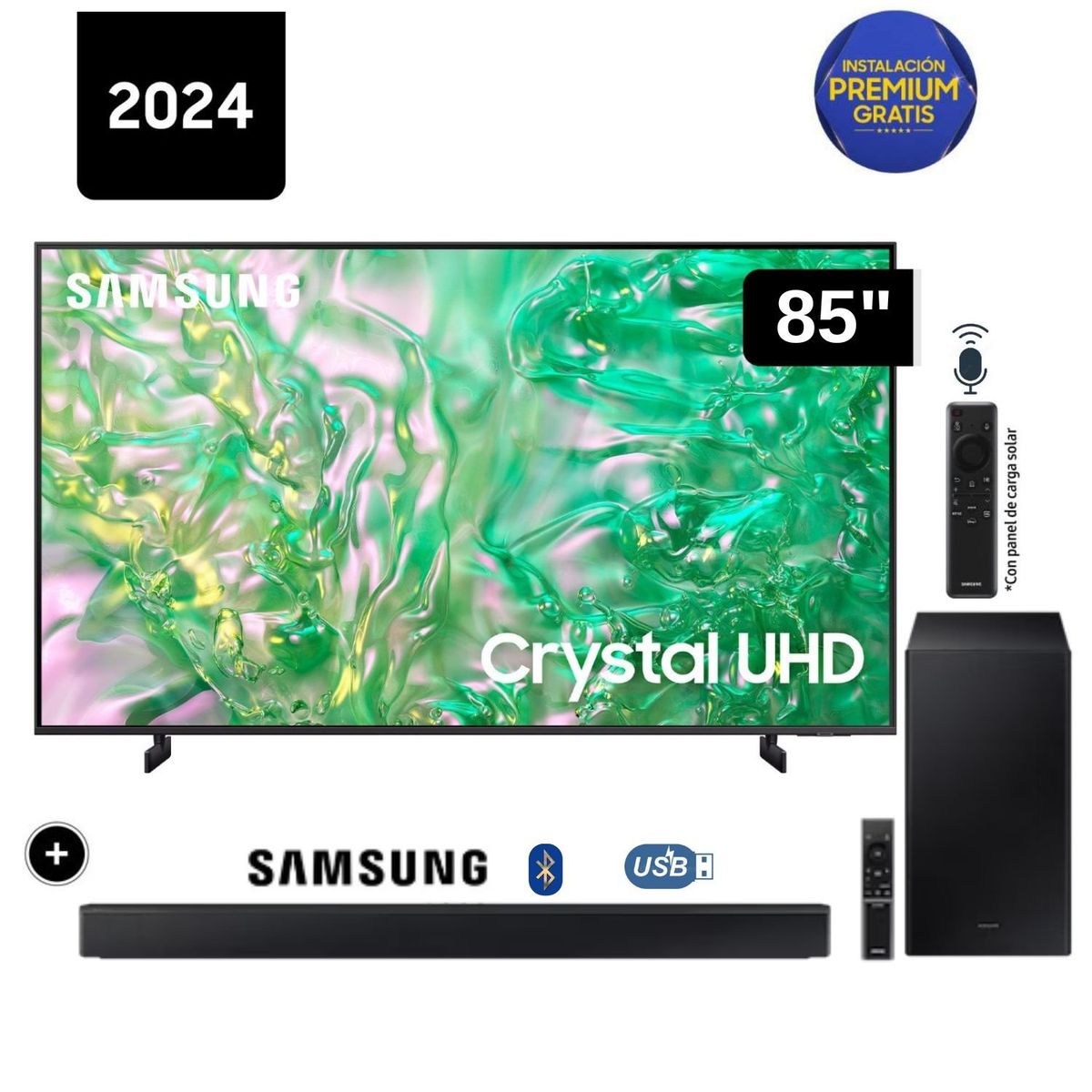 SAMSUNG - Televisor Samsung LED Smart TV 85 Crystal UHD 4K- UN85DU8000GXPE+ Soundbar HW - C450