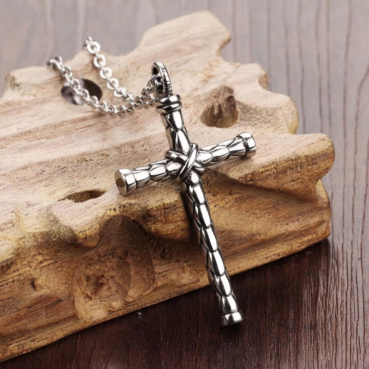 GENERICO - Collar Cruz Trenzada Hombre Acero Inoxidable catolico religioso