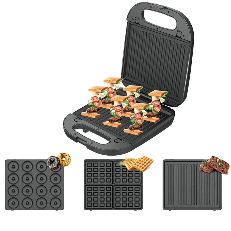 TRENDS - Maquina Electrica 3 en 1 RAF R.2221 16 Donas, 4 Wafleras y Grill