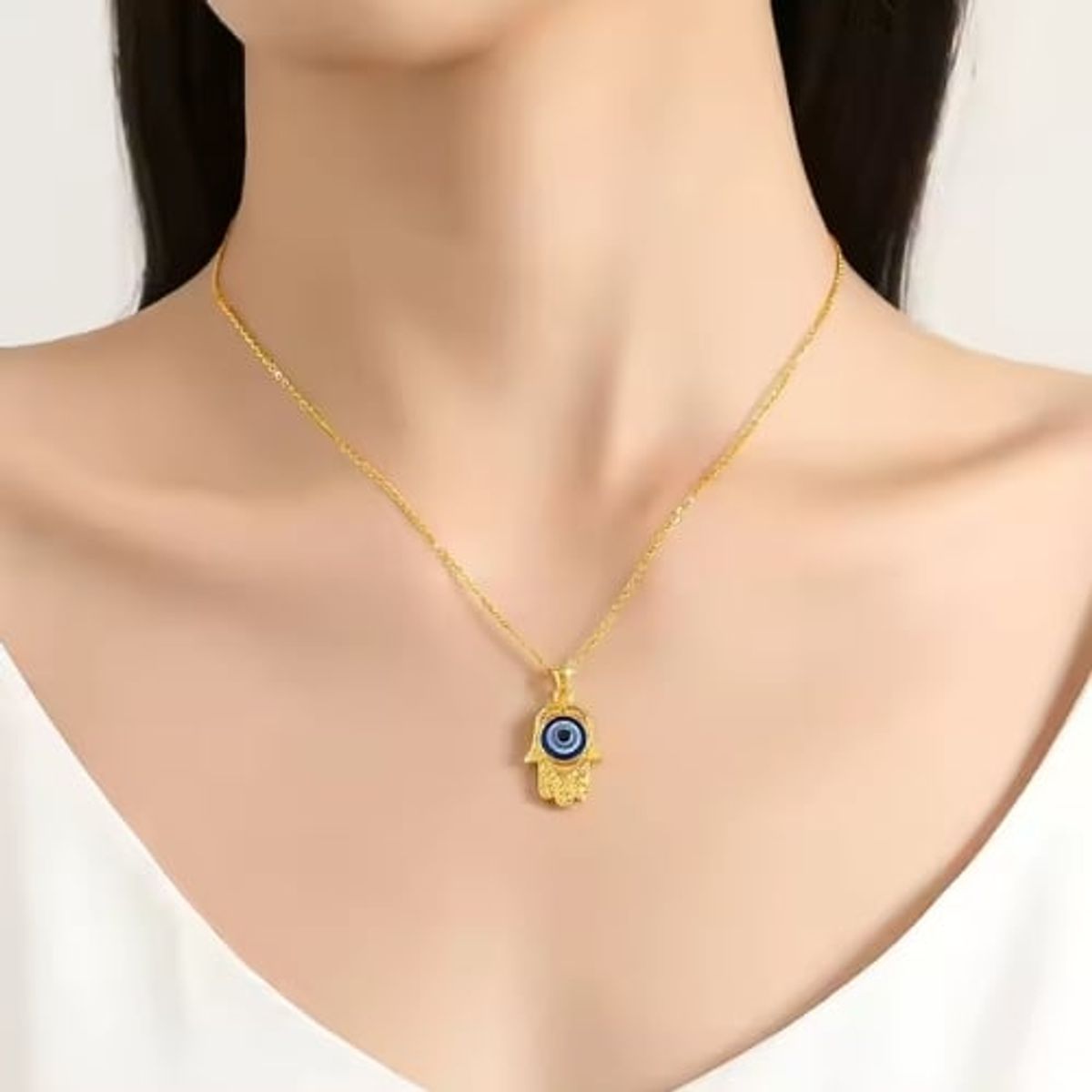 GENERICO - Collar Dije Mano Poderosa con Ojo Turco Protección Mujer