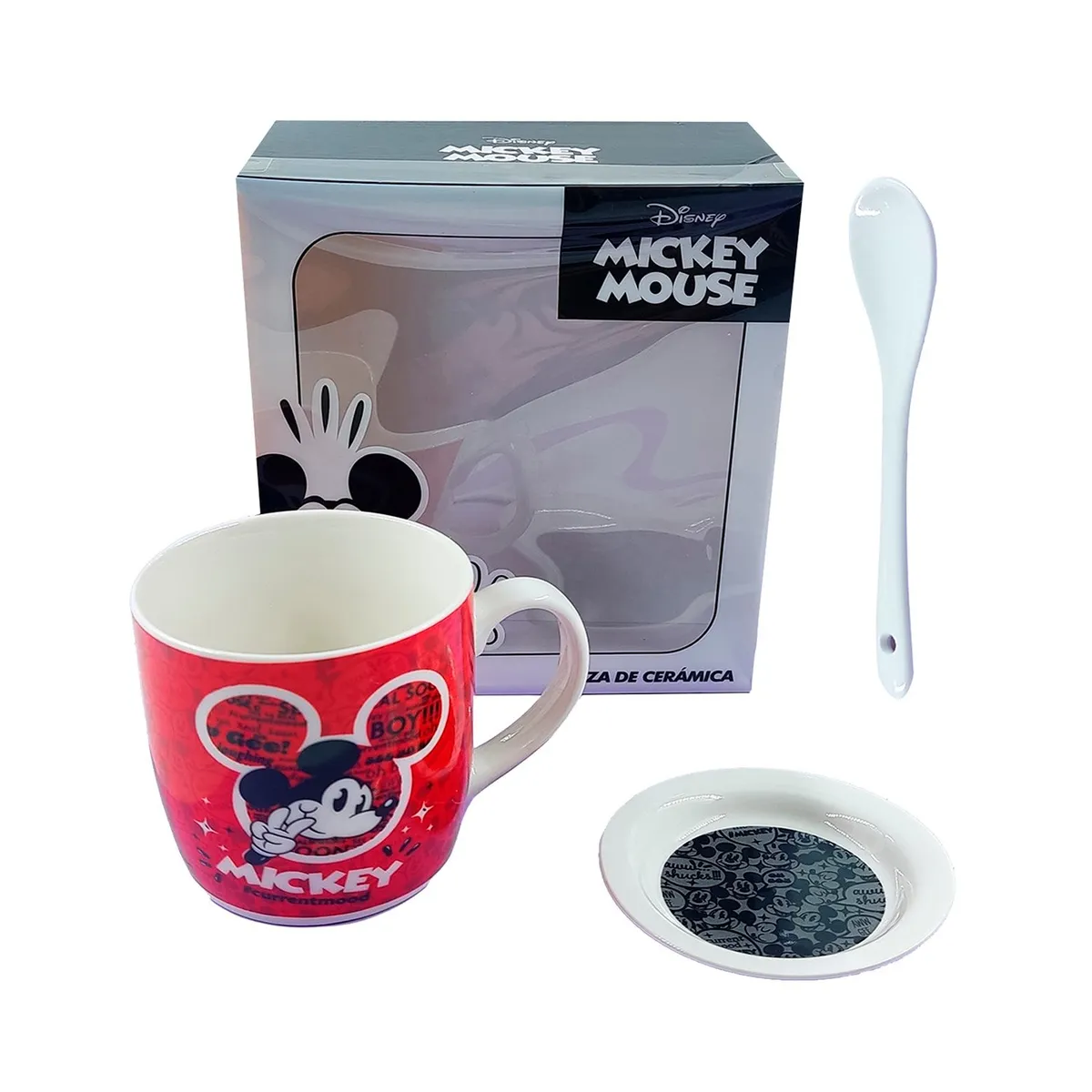 GENERICO - Set de Taza o Pocillo plato y cuchara con Diseño - MK Rojo