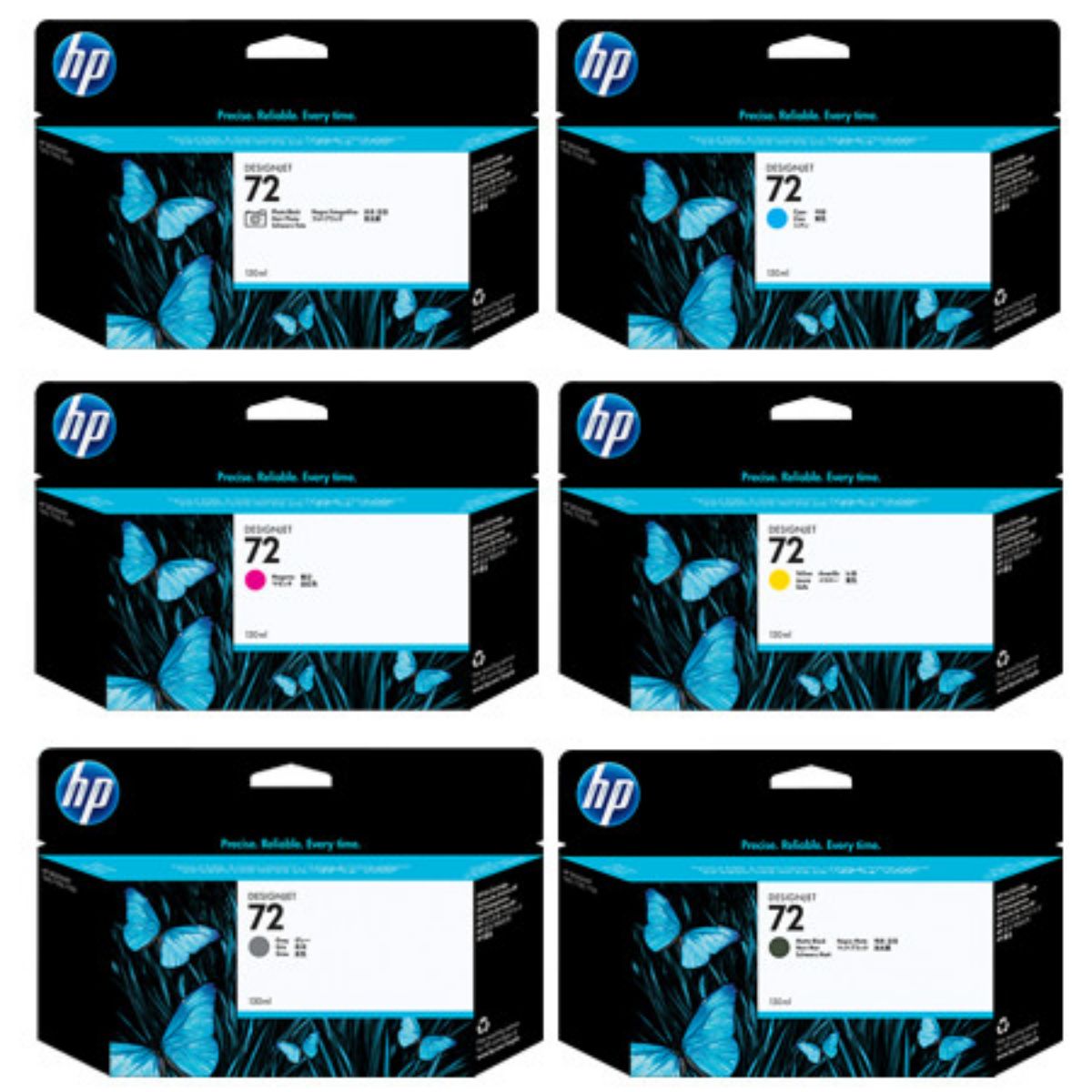 HP - Kit Tinta HP 72 130ml Cyan Magenta Amarillo Gray mate black Foto black