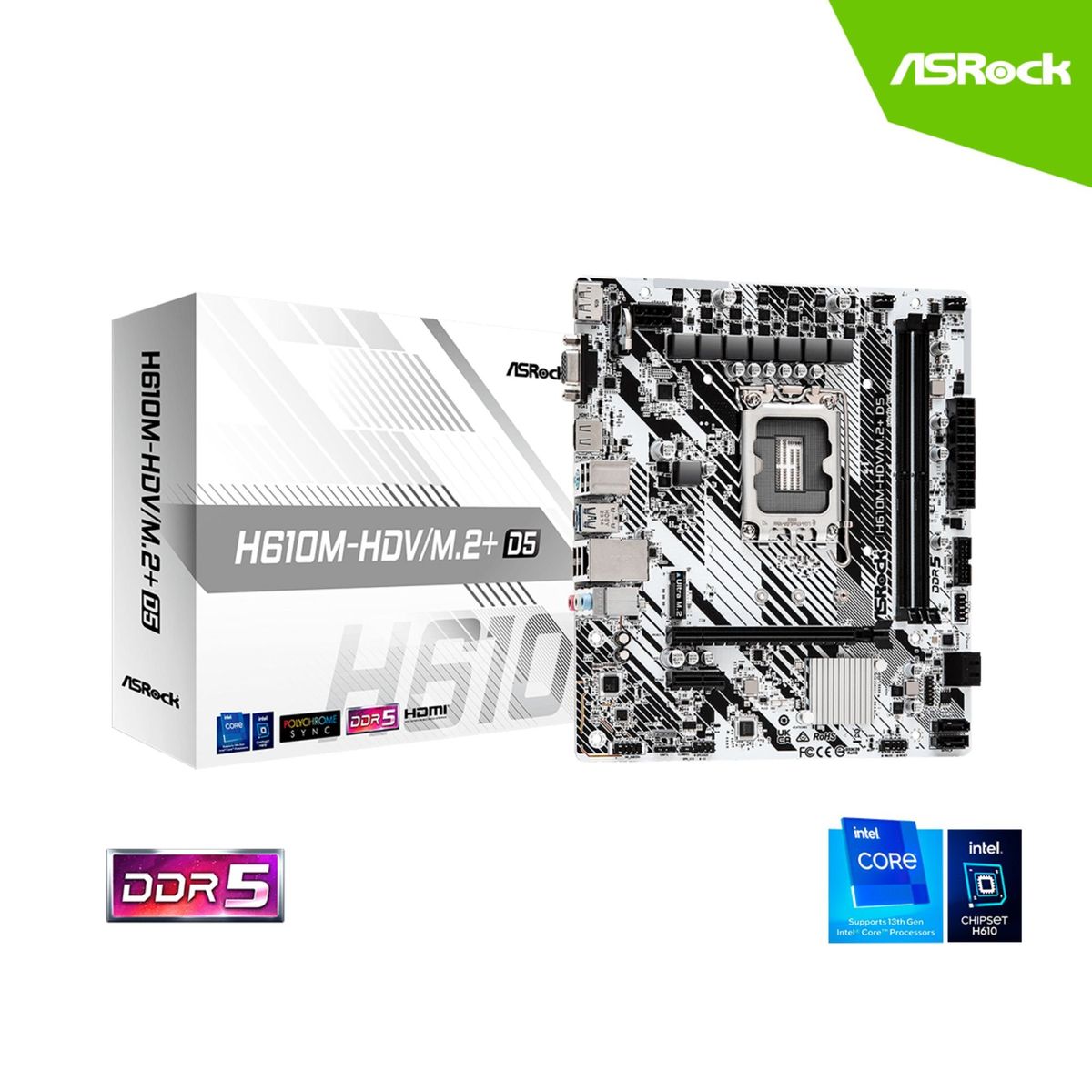 ASROCK - PLACA ASROCK H610M-HDV/M.2+ D5 LGA 1700 2DDR5 HDMI DP Micro ATX