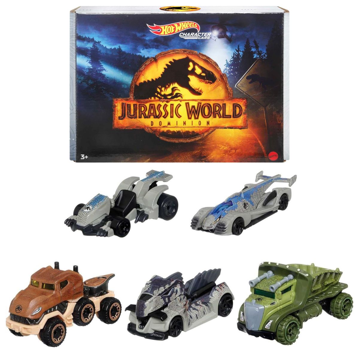 HOT WHEELS - Jurassic World Dominion - 5 autos triceratops , velociraptor