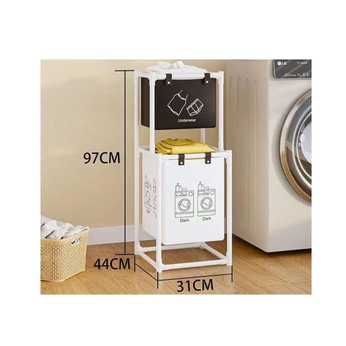 GENERICO - CESTA ORGANIZADORA DE ROPA BLANCO DE 2 PISOS