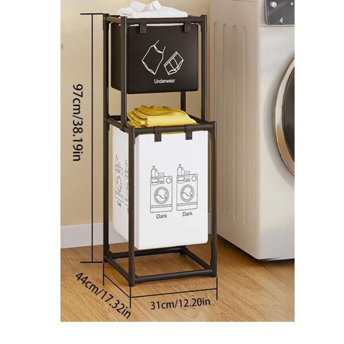 GENERICO - CESTA ORGANIZADORA DE ROPA NEGRO DE 2 PISOS