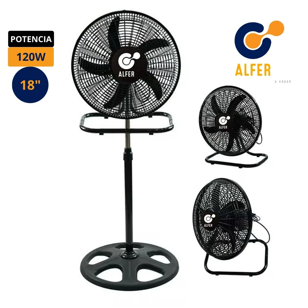 ALFER - Ventilador Alfer 3 en 1 De 18″ 120 Watts Negro