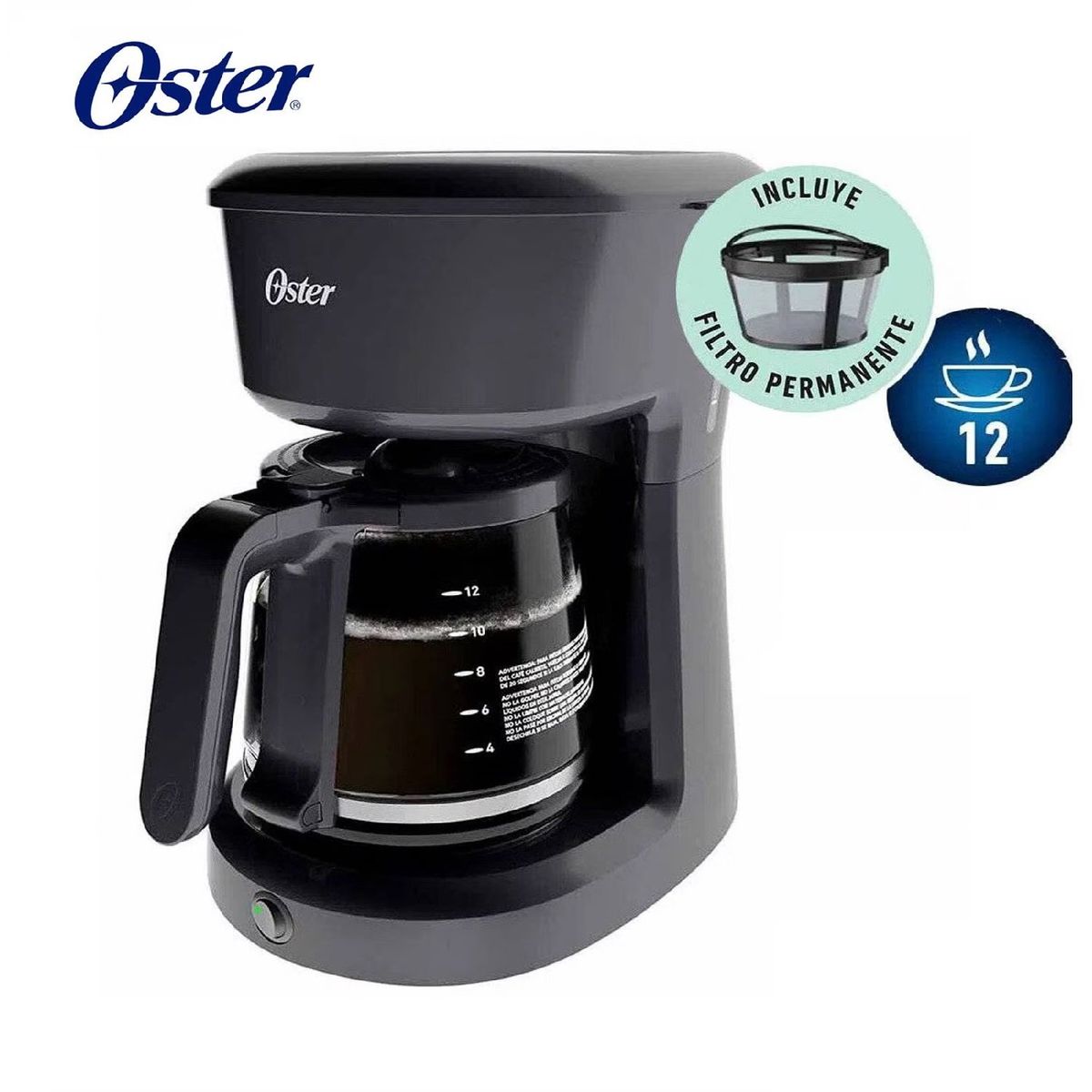 OSTER - Cafetera Oster 12 Tazas con Filtro Permanente BVSTDCS12B