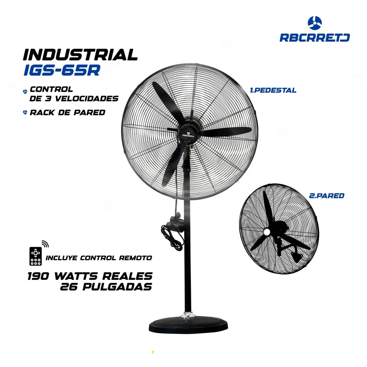 RBC - VENTILADOR INDUSTRIAL 30 PULGADAS 300W CON CONTROL MARCA RBC IGS-75R