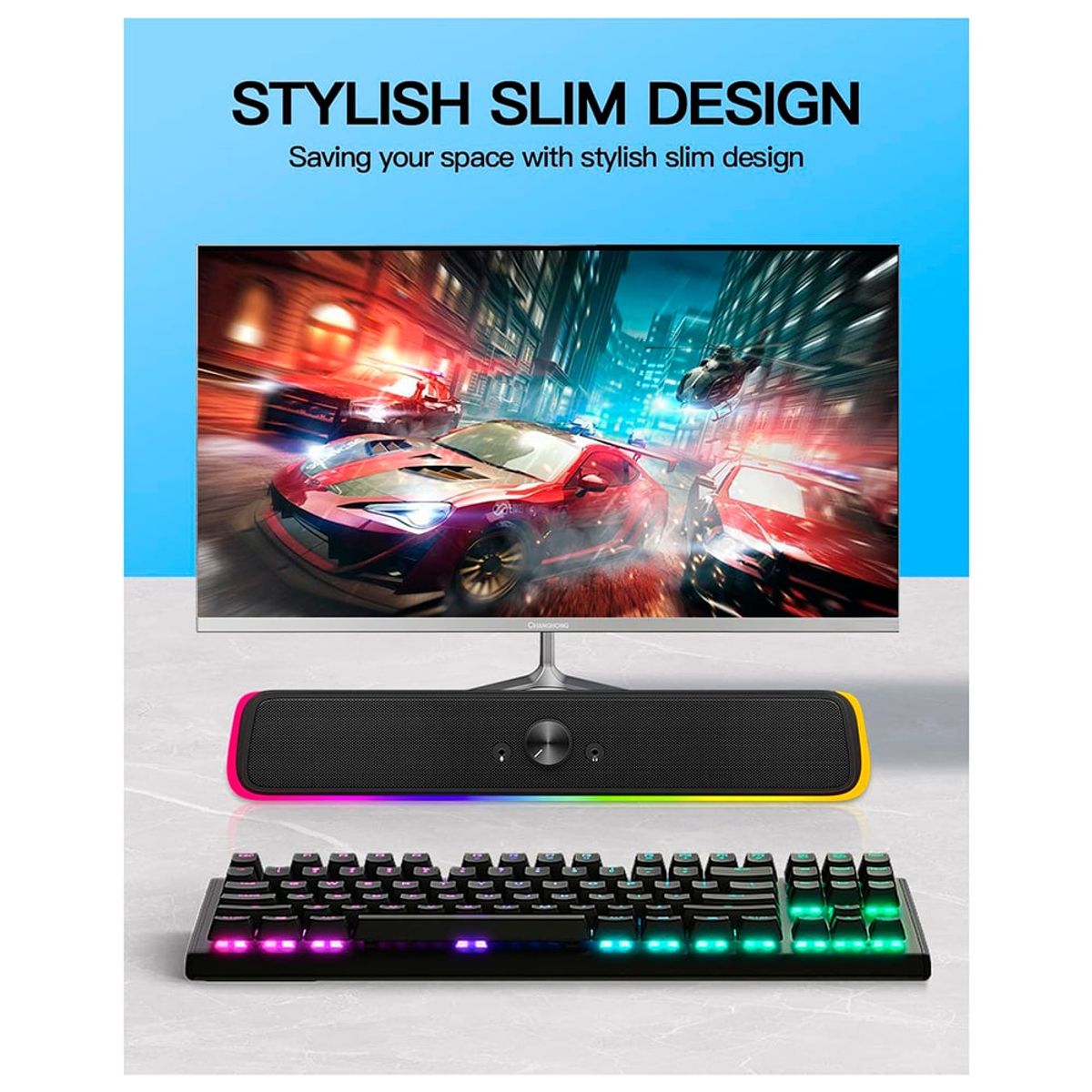 SEISA - Parlante Gamer RGB Tipo Barra 2.0 Para Computadora Laptop - 10W