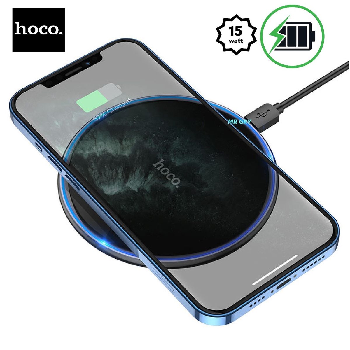 HOCO - Cargador inalámbrico de carga rápida 15W Hoco CW6 Pro Easy 15W TIPO C