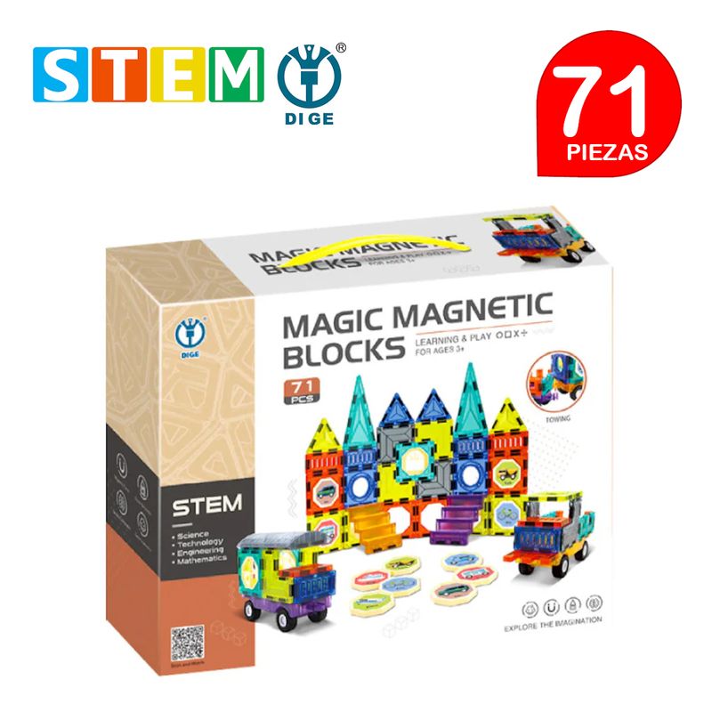 STM - Bloques magnéticos didácticos STEM DIGE MAGIC caja 71 piezas
