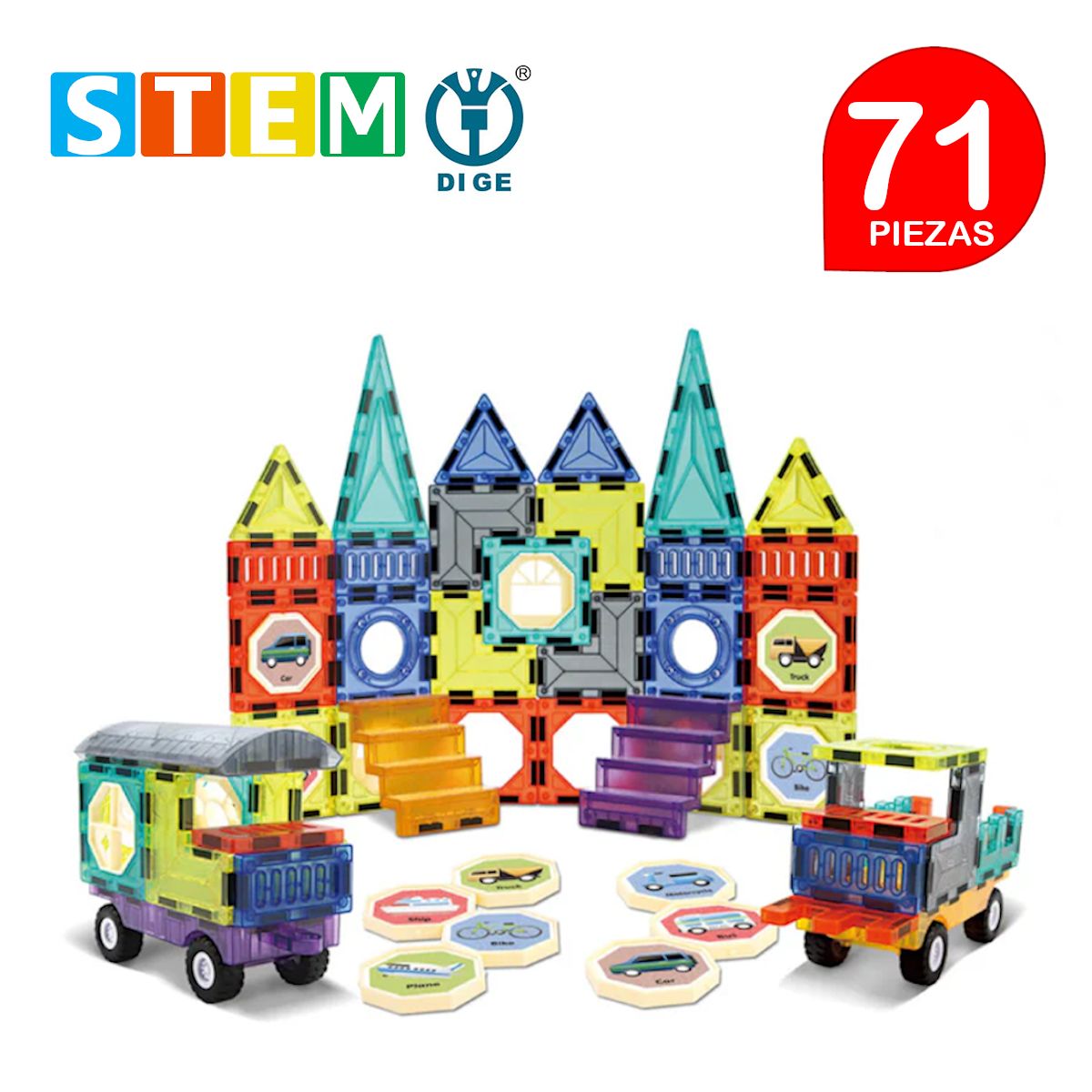 STM - Bloques magnéticos didácticos STEM DIGE MAGIC caja 71 piezas