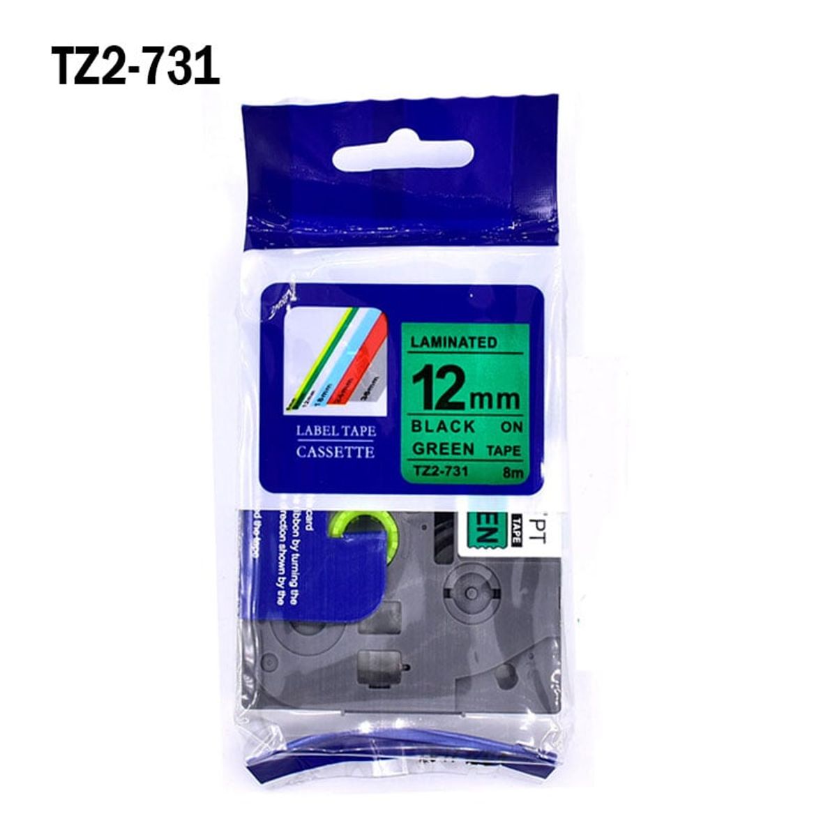 GENERICO - TZ2-731 Cinta compatible Brother fondo verde 12MM X 8MTS TZE-731