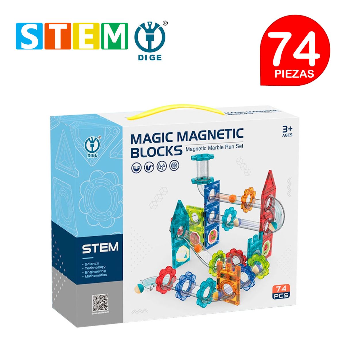 STM - Bloques magnéticos didácticos STEM DIGE MAGIC caja 74 piezas