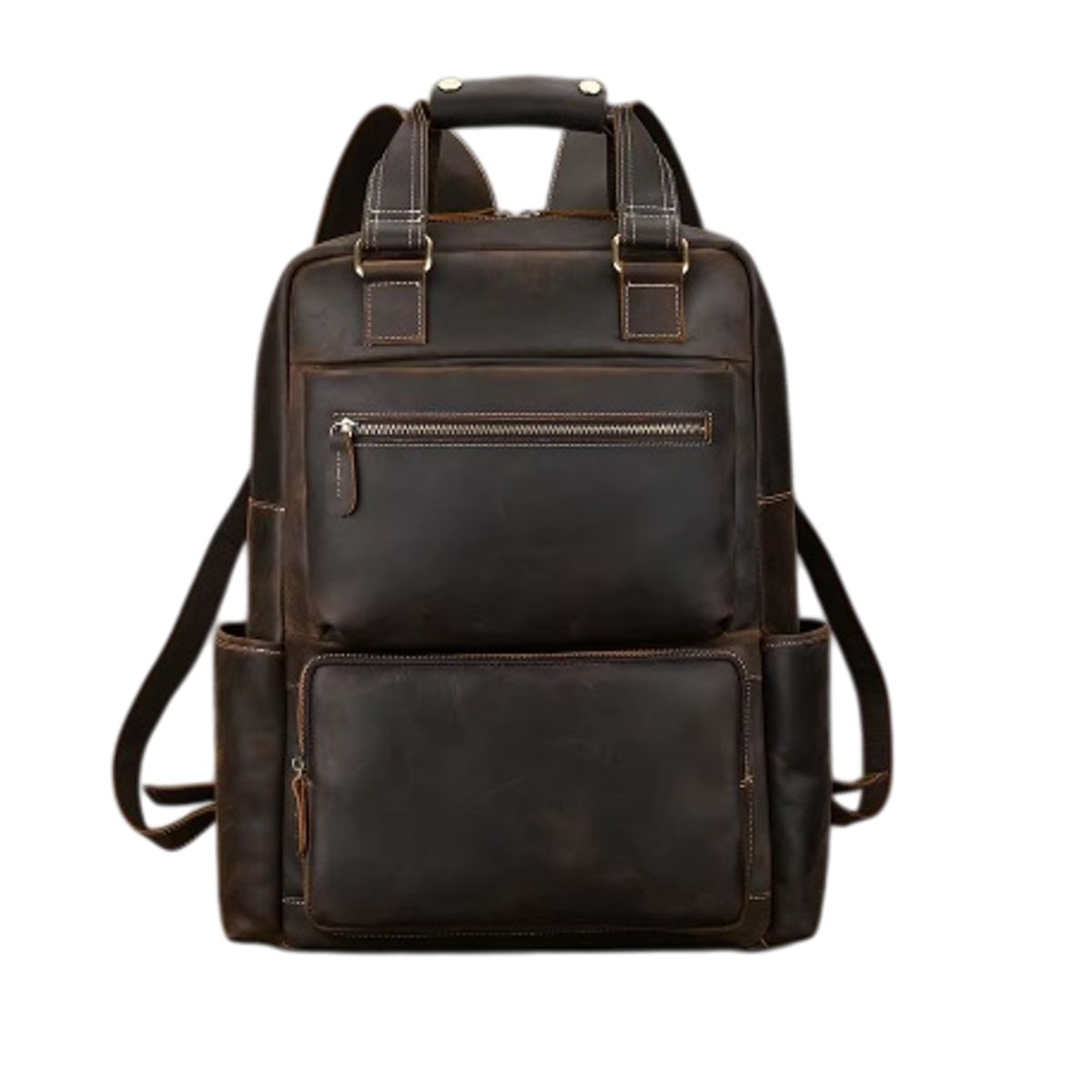 GENERICO - Mochila de Cuero Marron Oscuro Gran Capacidad