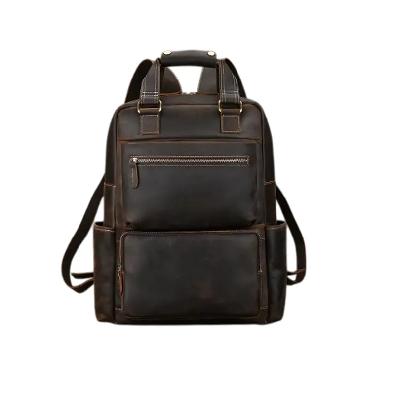 GENERICO - Mochila de Cuero Marron Oscuro Gran Capacidad