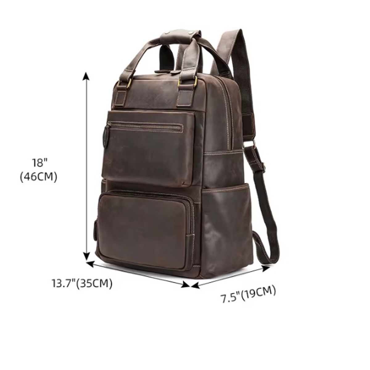 GENERICO - Mochila de Cuero Marron Oscuro Gran Capacidad