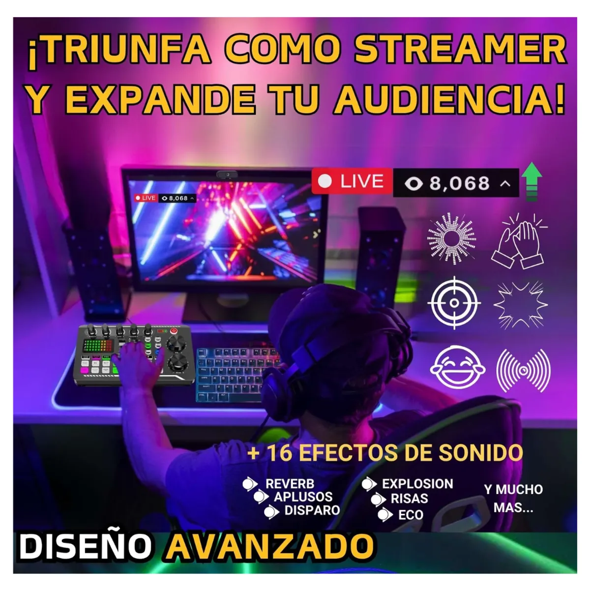 SEISA - Kit Microfono Condensador Consola Mezcladora de Efectos Sonido Transmisiones en Vivo