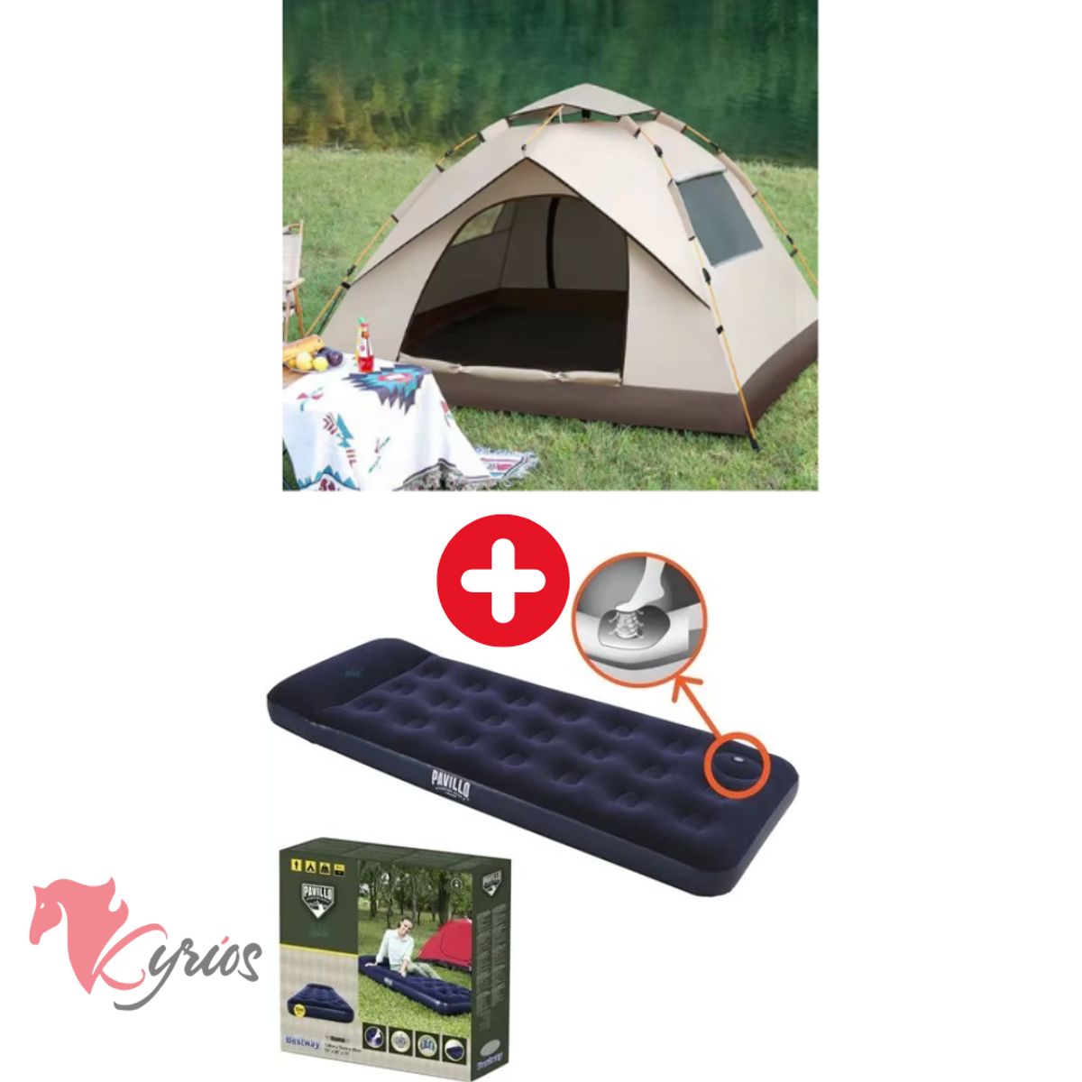 NO LOGO - Carpa Automática Modelo Casa  + Colchón Inflable 1 Plaza