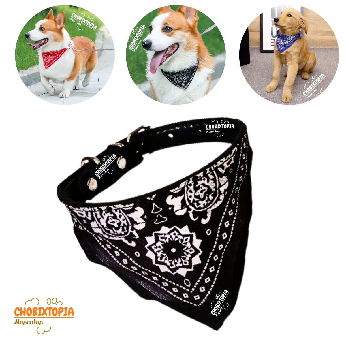 GENERICO - COLLAR BANDANA MASCOTA PERRO - NEGRO