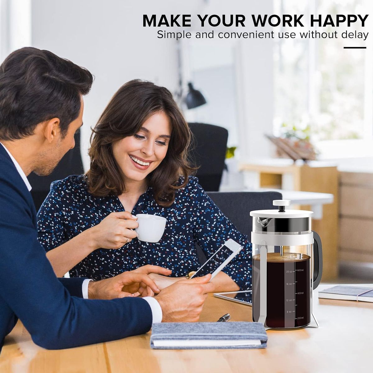 GENERICO - Cafetera Prensa francesa 1 litro  blanco