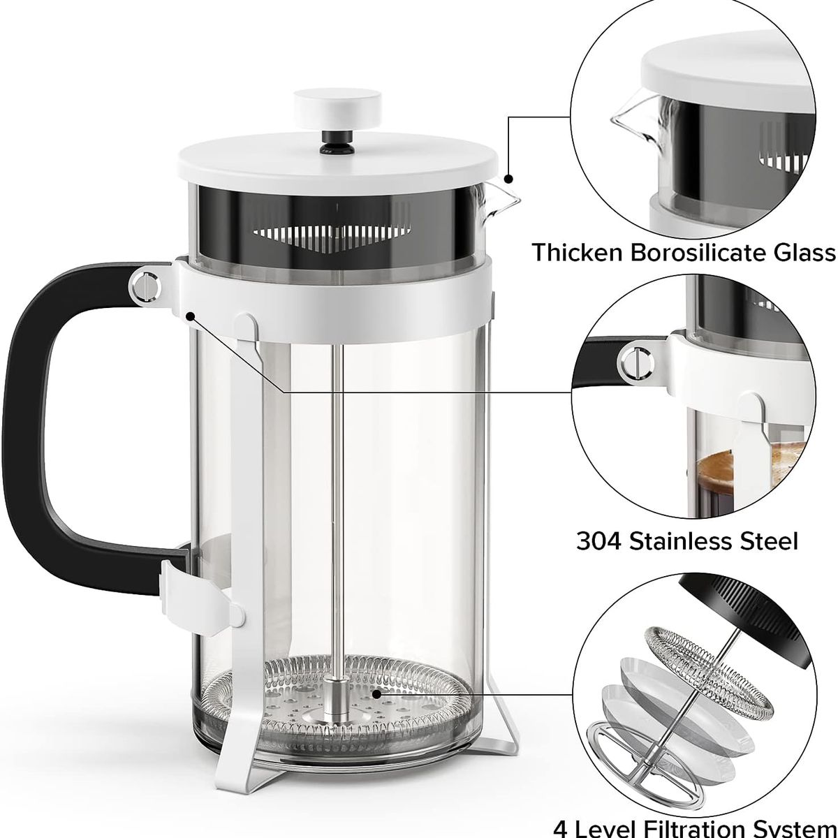 GENERICO - Cafetera Prensa francesa 1 litro  blanco